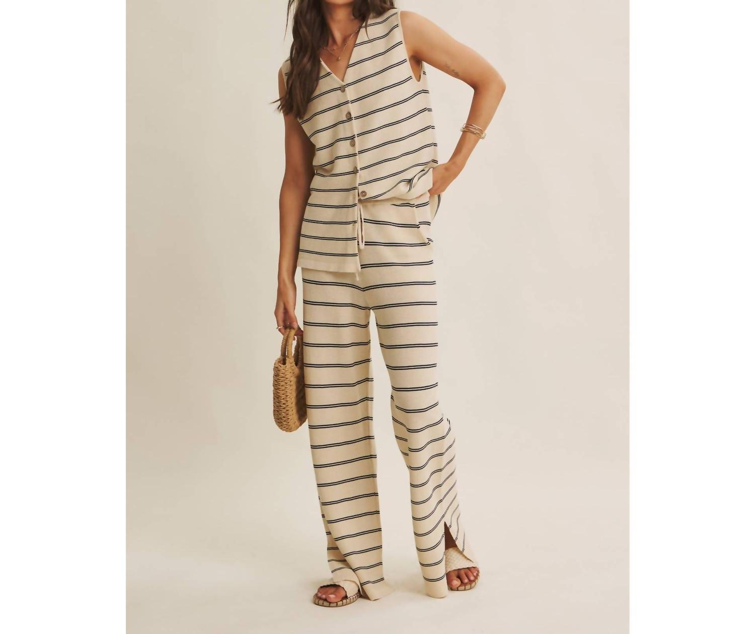 In February - Striped Wide Leg Knit Pants