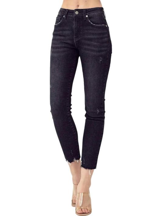 Risen - Mid Rise Raw Hem Jeans