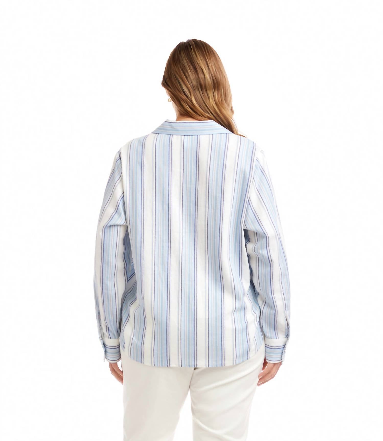 Karen Kane Eyelet Lace Up Top - Plus in stripe - women's long sleeve top - alternate view