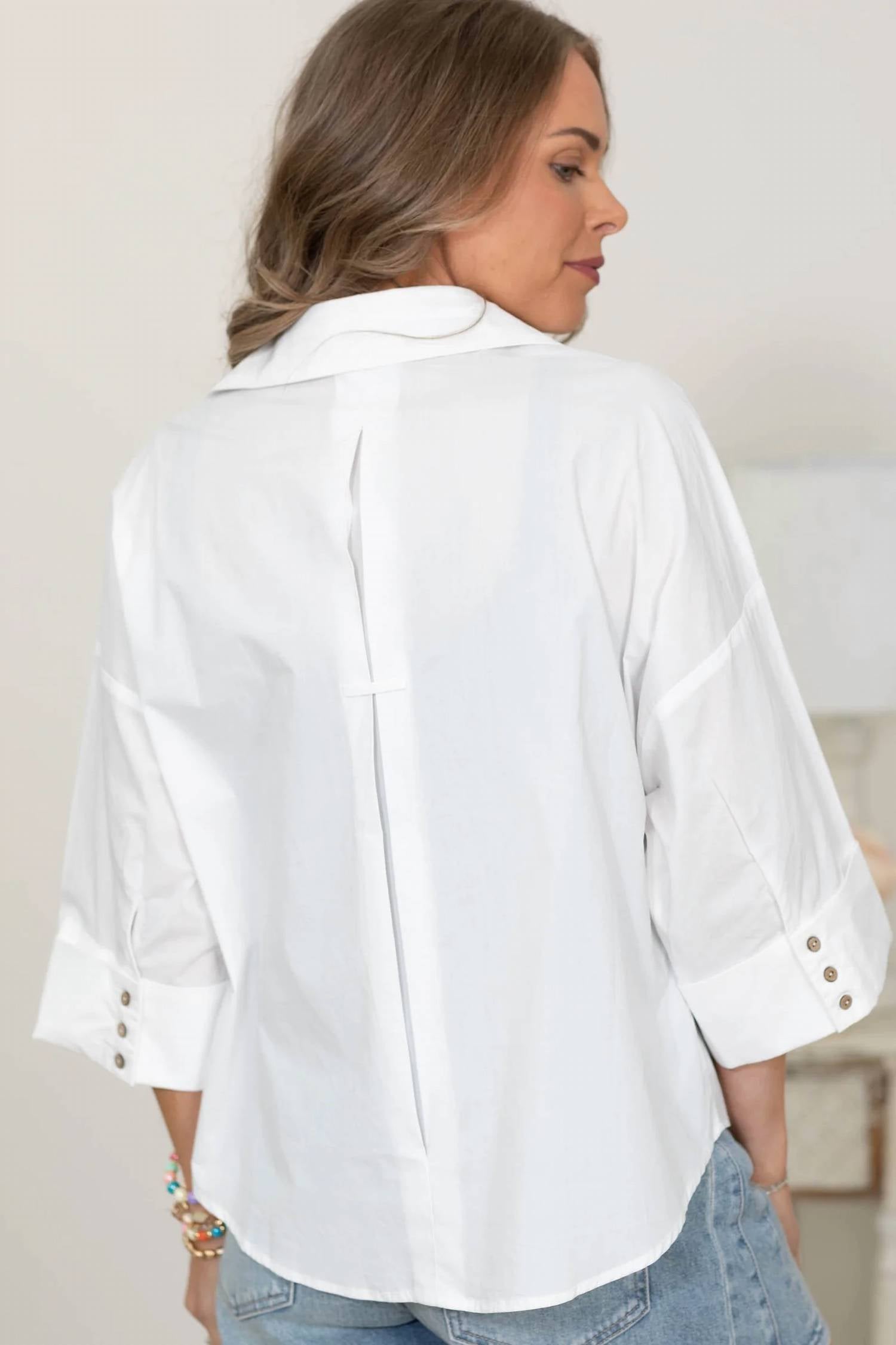 Ee:Some - Back Pleat Button Down Blouse Top