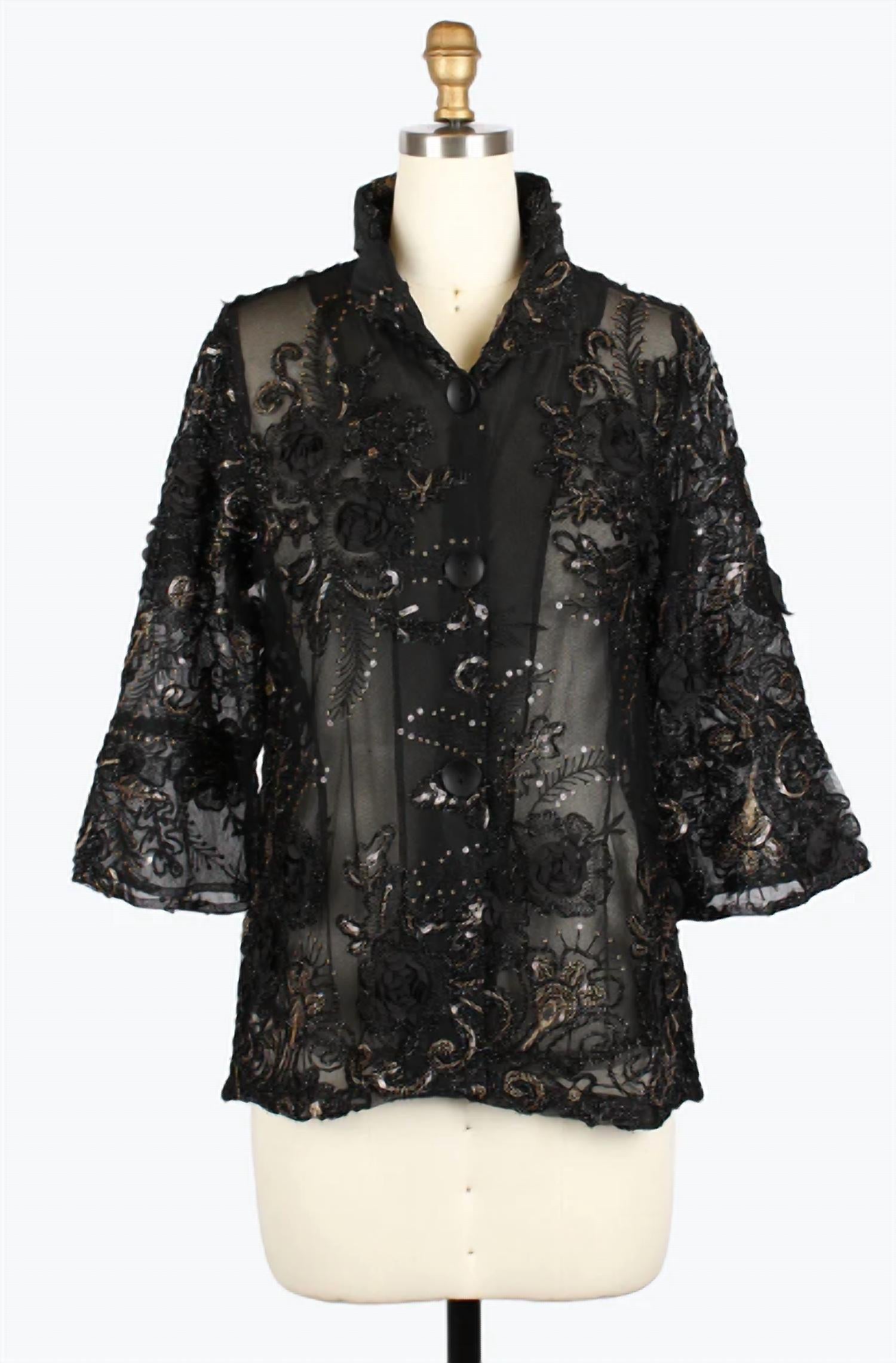 Damee - Sequined Flower Mesh Jacket
