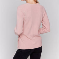 Charlie B - Plushy Knit V-neck Sweater With Grommet Detail