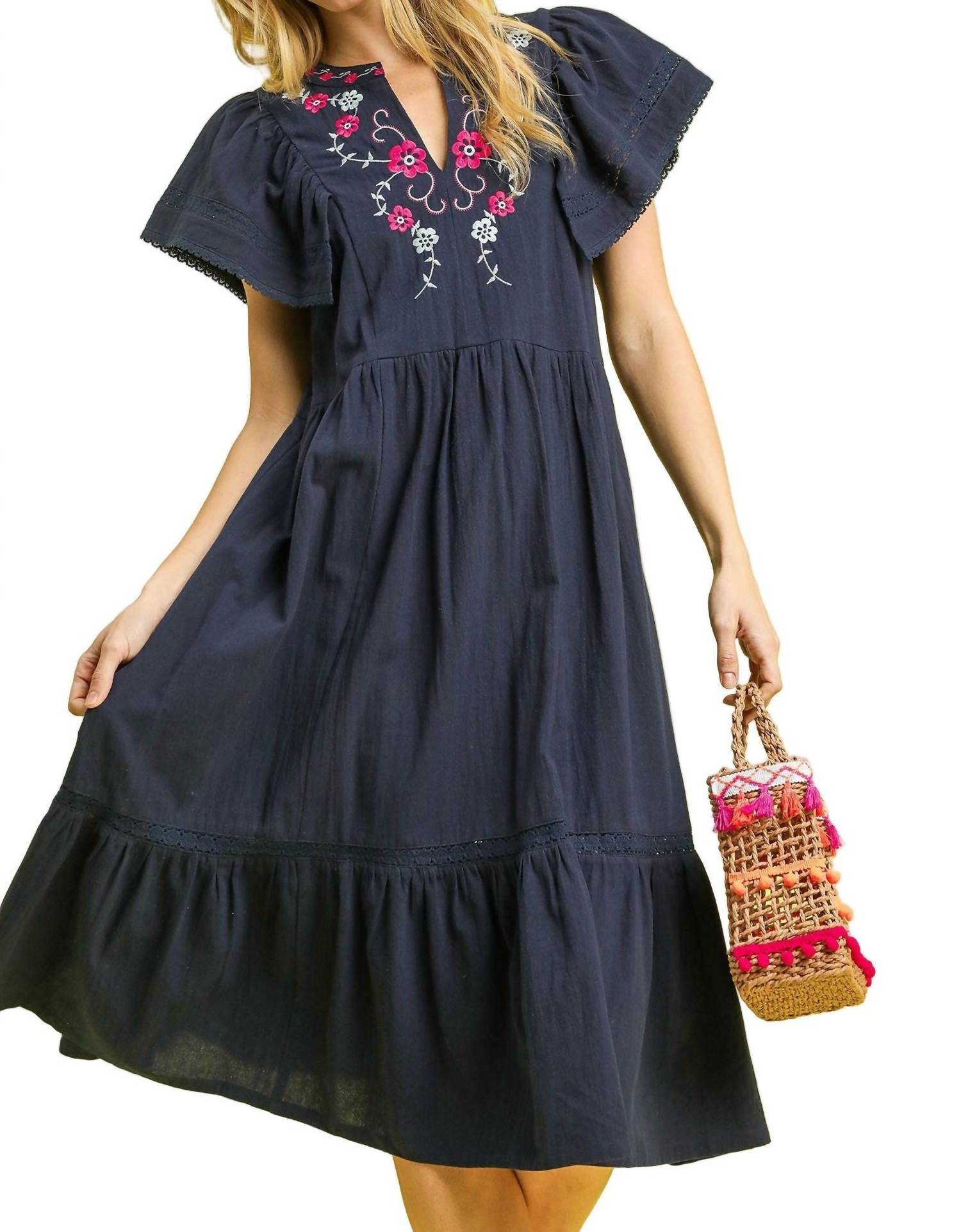 Umgee - Floral Embroidered Midi Dress