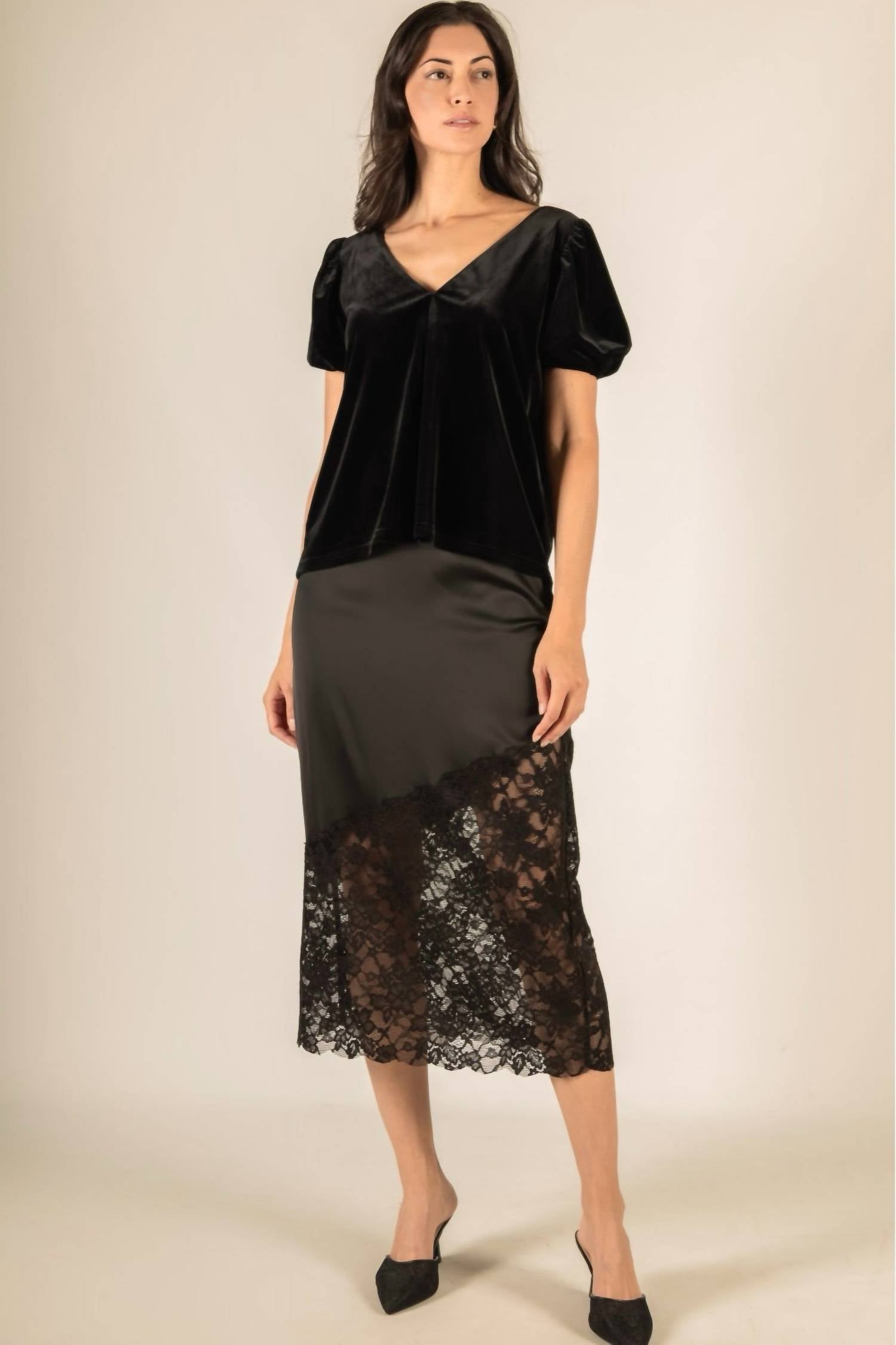 Before You Flounce Sleeve Top in black - women's blouse - detail view