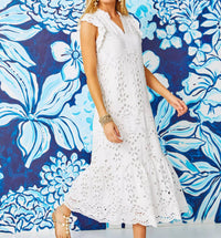 Lilly Pulitzer - Klaudie Ruffle Sleeve Eyelet Midi Dress