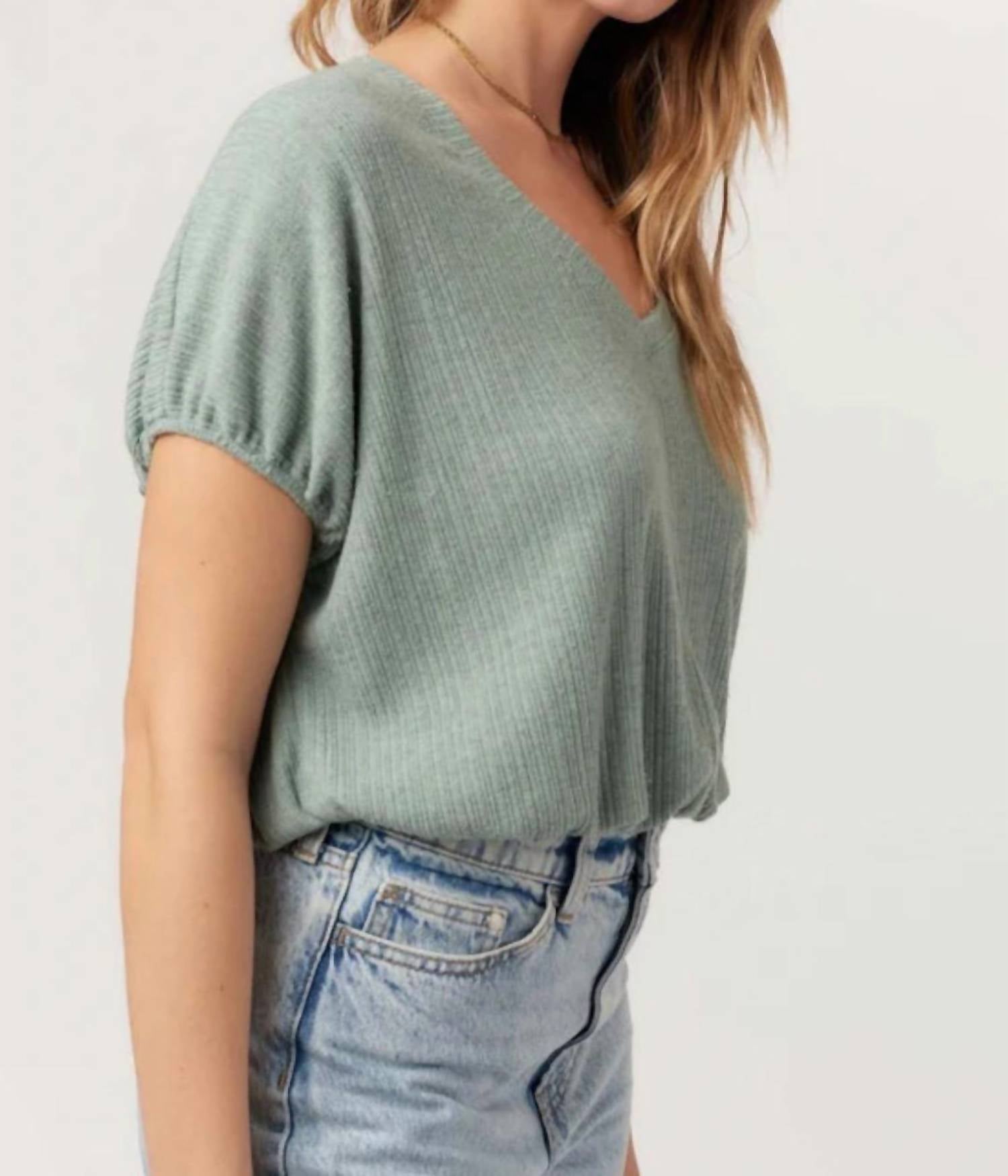 Project Social T - Cerise V-Neck Bubble Rib Tee