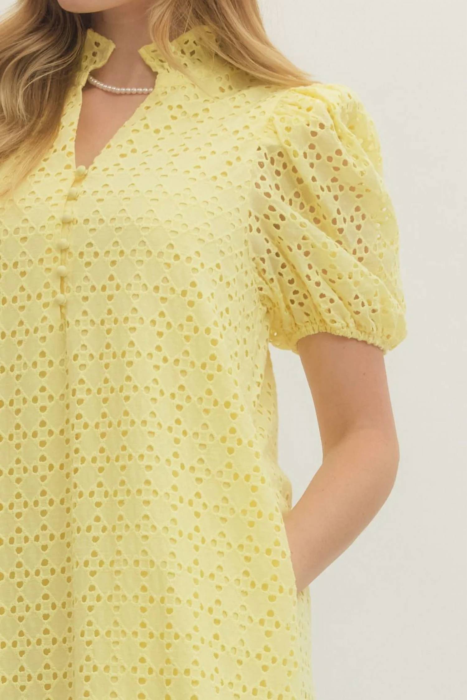Entro - Eyelet Puff Sleeve Midi Dress
