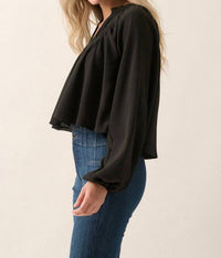 Promesa - Women's Solid Crepe V Neck Pleated Yoke Peasant Top