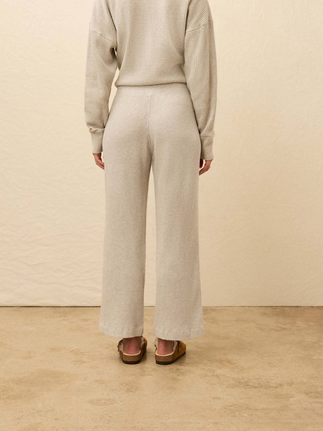 Faherty Women's Apres Waffle Pant in light heather grey - women's pants - detail view