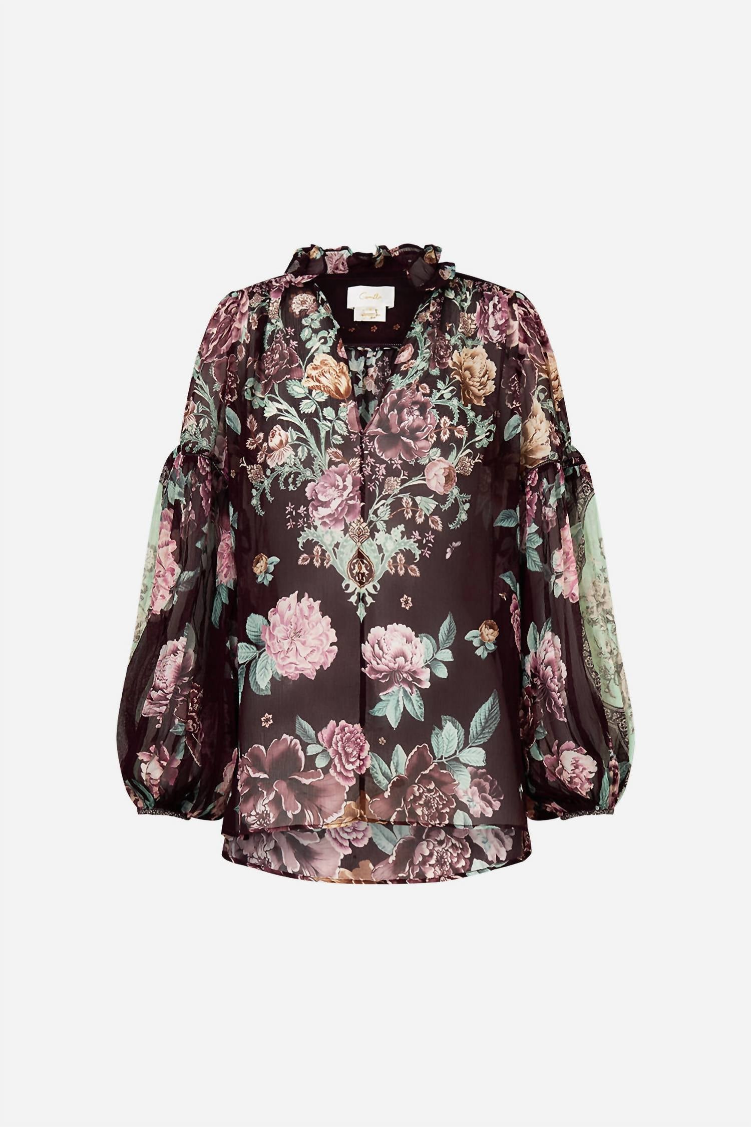 Camilla Frill Collared Blouse in if these tiles could talk - women's blouse - view 4