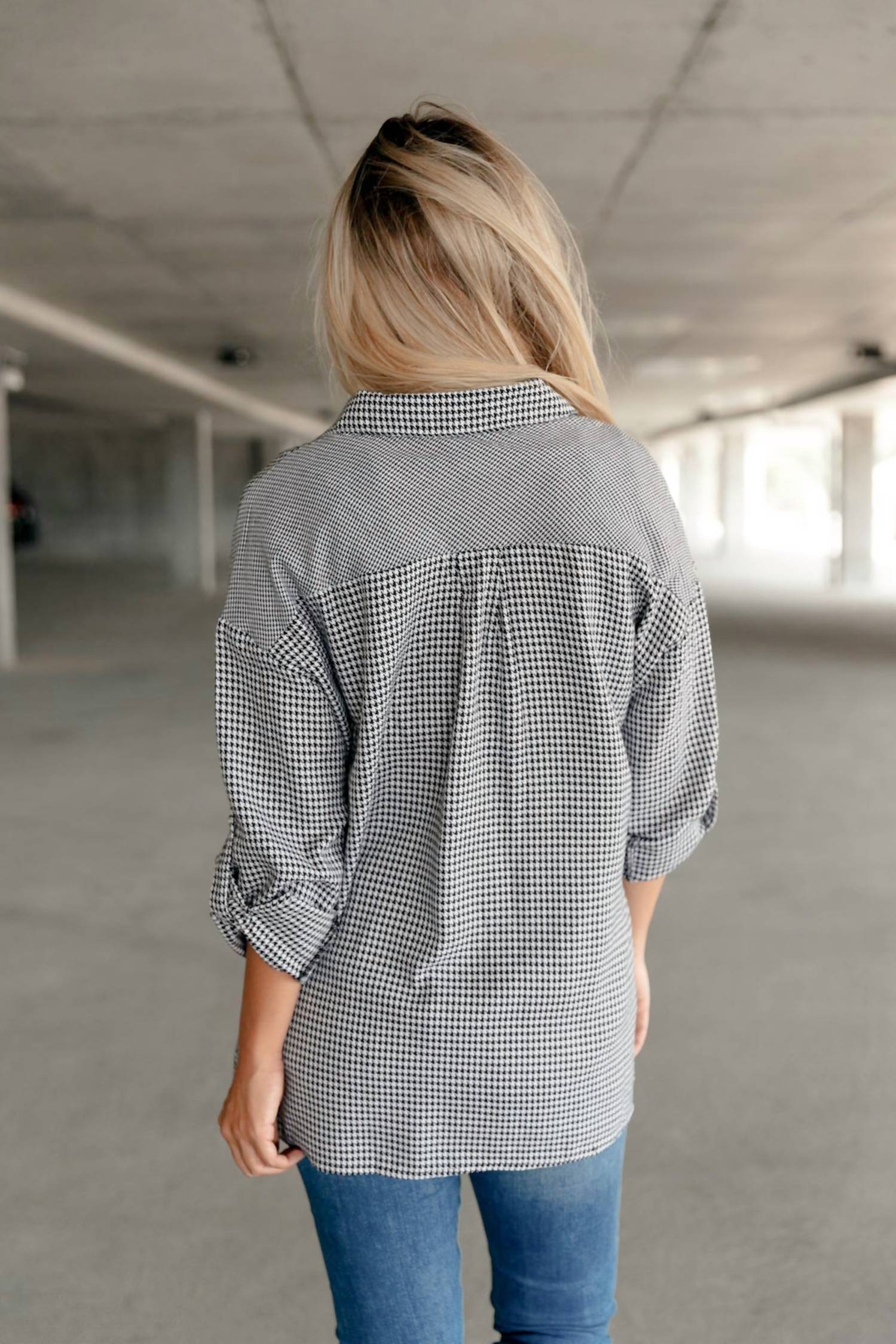 Andree By Unit - Mixed Houndstooth Button Up Top