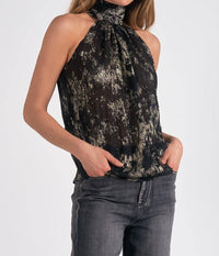 ELAN Plissé Sleeveless Top in black - women's blouse - detail view