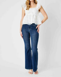 Judy Blue High Waisted Angled Side Seam Detail Flare Jeans in dark blue - women's jeans - view 5