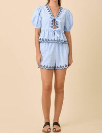 Main Strip - Deena V-neck Peplum Blouse With Scallop Edges