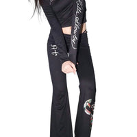 Ed Hardy Panther Snake Long Sleeve and Fold Over Yoga Pants in black - women's pants - detail view