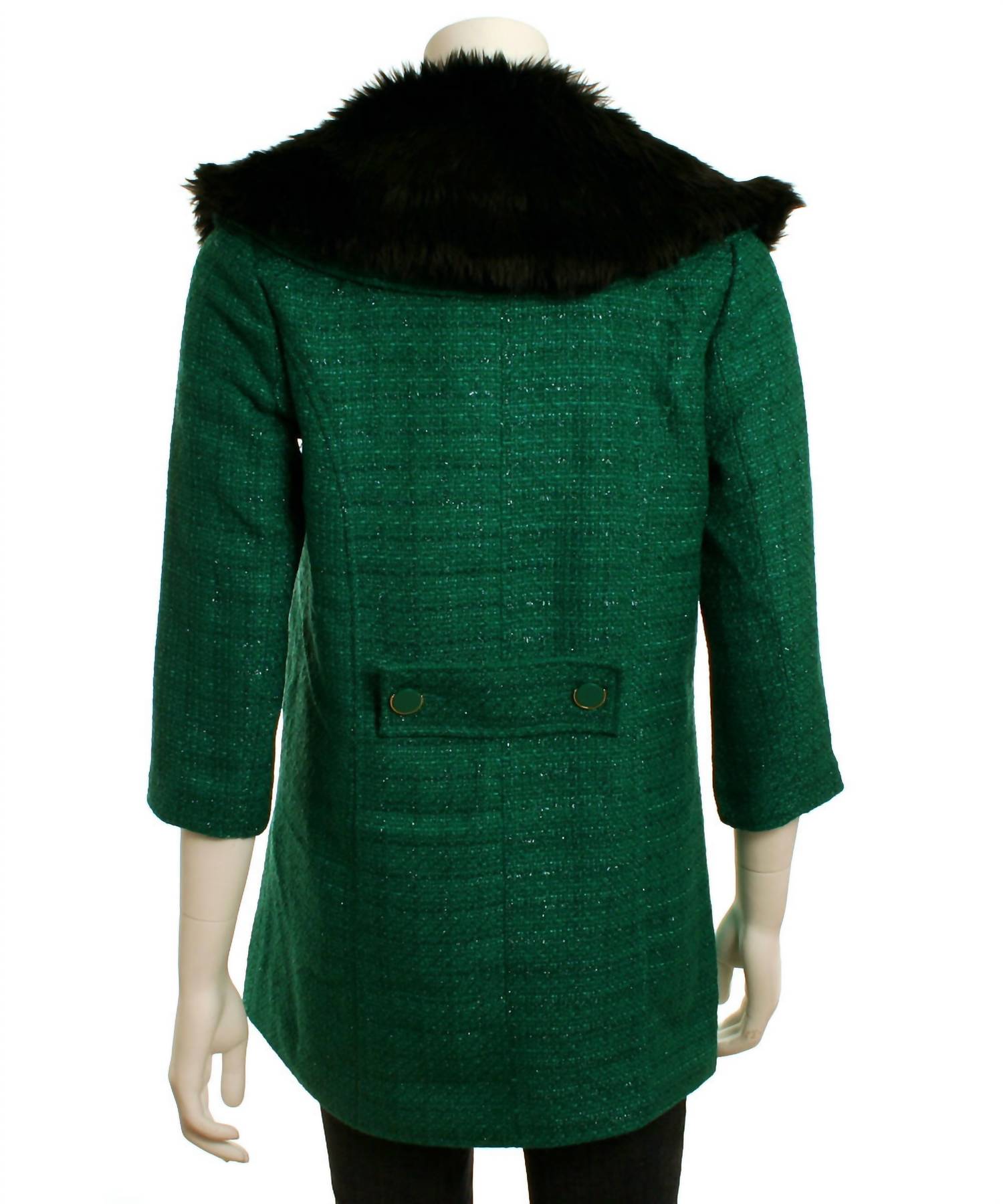 Tulle - Double Breasted Coat With Faux Fur Collar