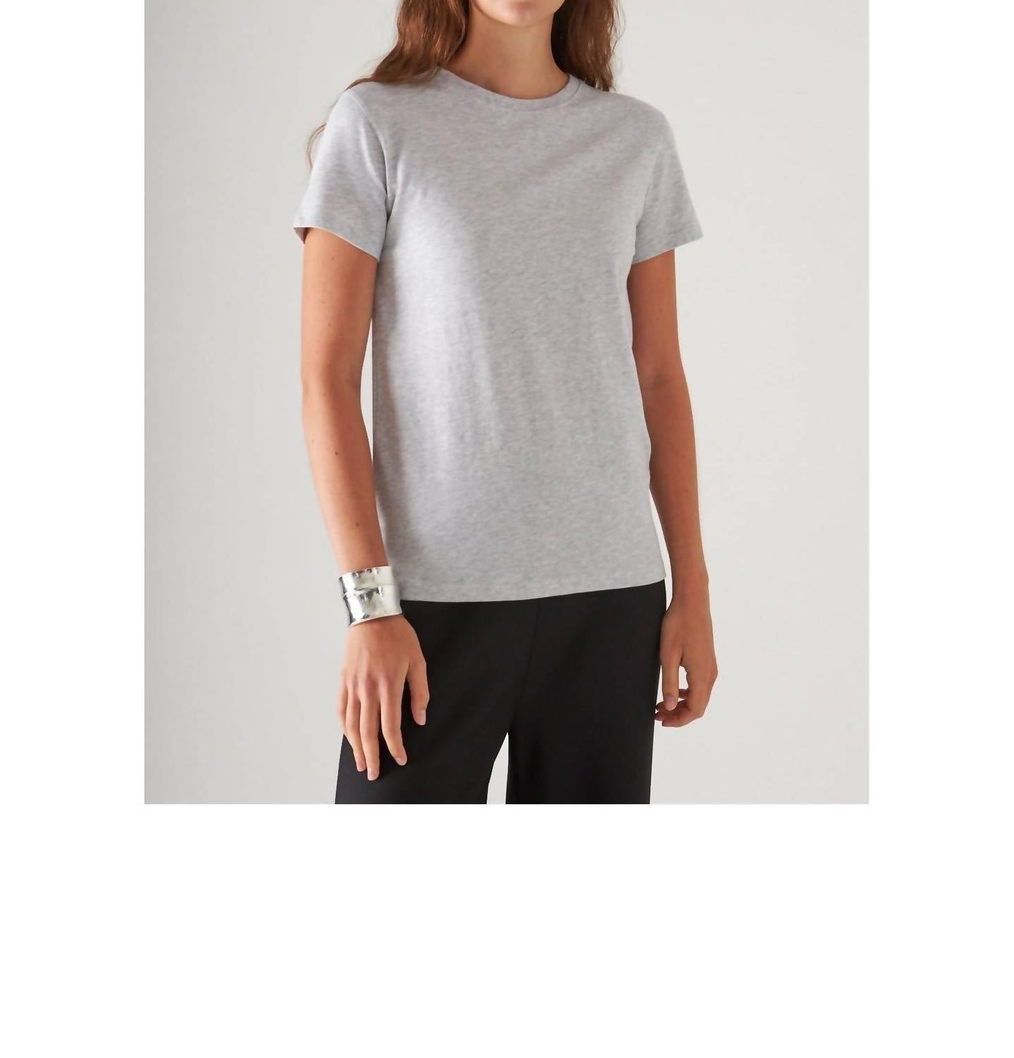 Patrick Assaraf Short Sleeve Iconic Fitted Crew Top in ghost - women's t-shirt - detail view