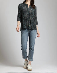 Apny - Lace Print V-neck W/ Tassel Blouse