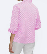 Foxcroft - Tammy Geo Lattice 3/4 Sleeve Popover Shirt