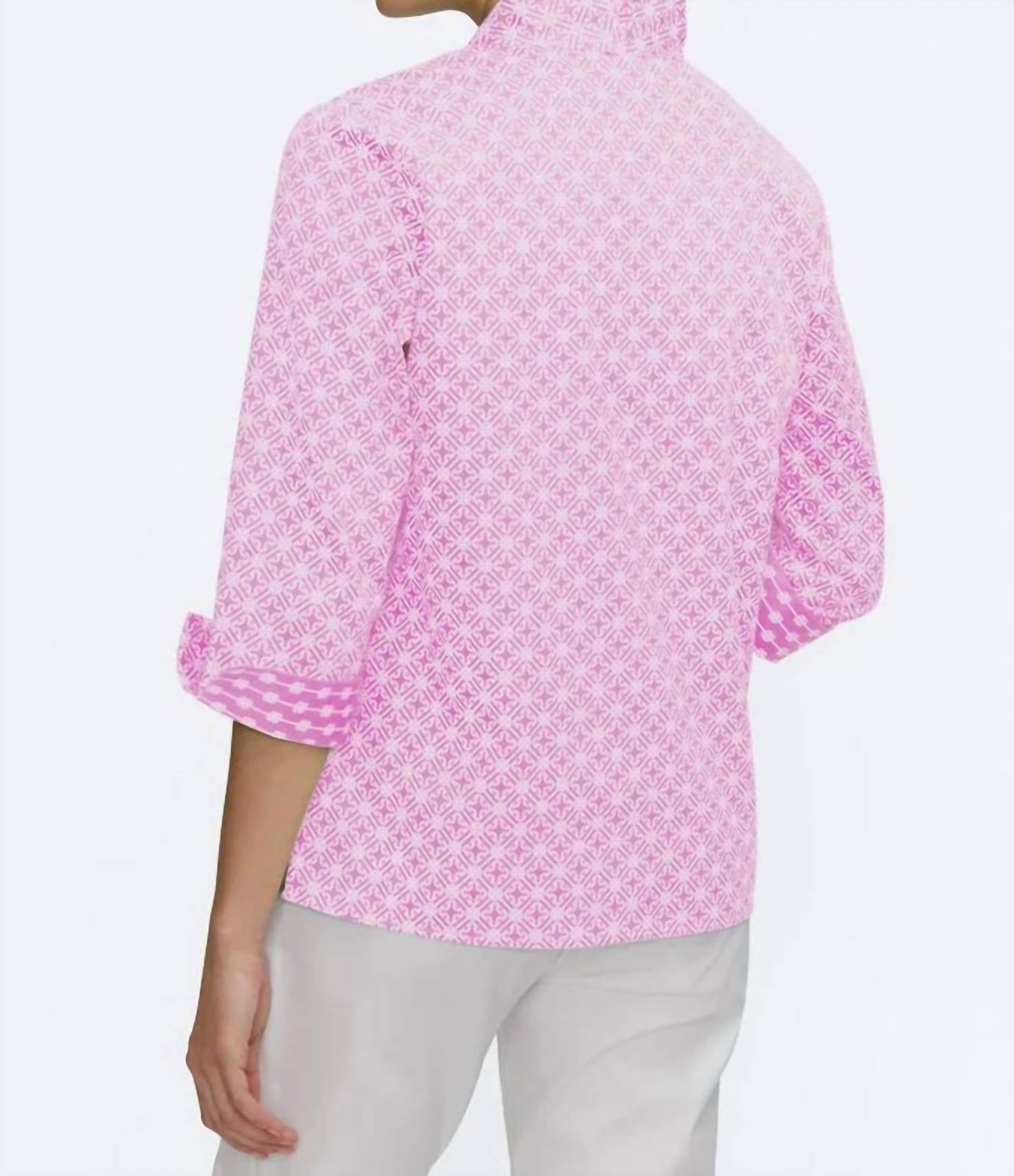 Foxcroft - Tammy Geo Lattice 3/4 Sleeve Popover Shirt