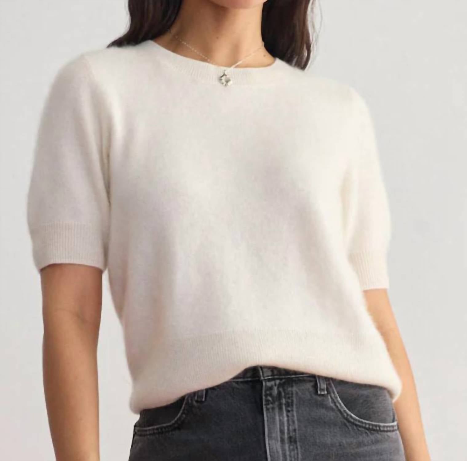 Margaret O'Leary Brushed Cashmere Tee in chalk - women's t-shirt