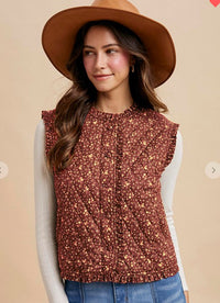 Anniewear - Amelia Ditsy Floral Quilted Fall Vest