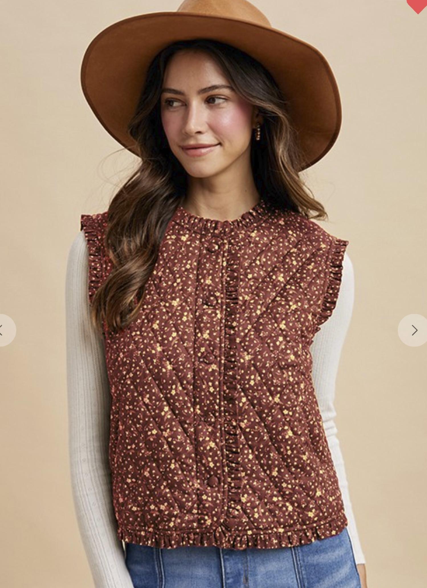 Anniewear - Amelia Ditsy Floral Quilted Fall Vest