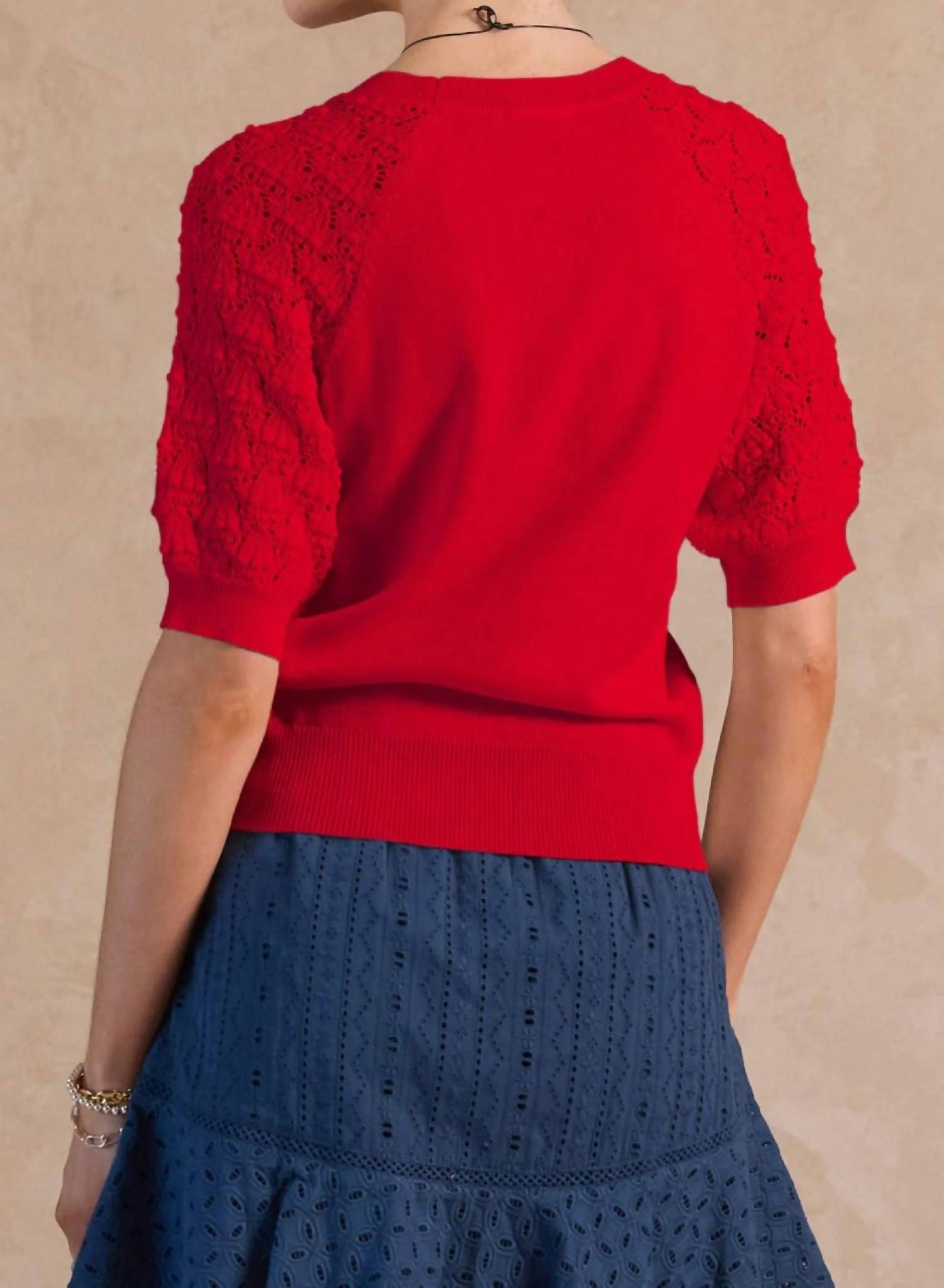 Current Air - Crochet Sleeve Detail Knit Top