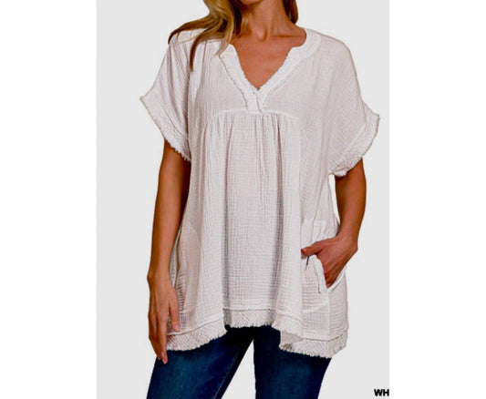 Zenana - Danica Cotton Gauze Top