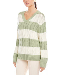 Fifteen Twenty Avalee Stripe Cable Sweater in sage cream - women's sweater - detail view