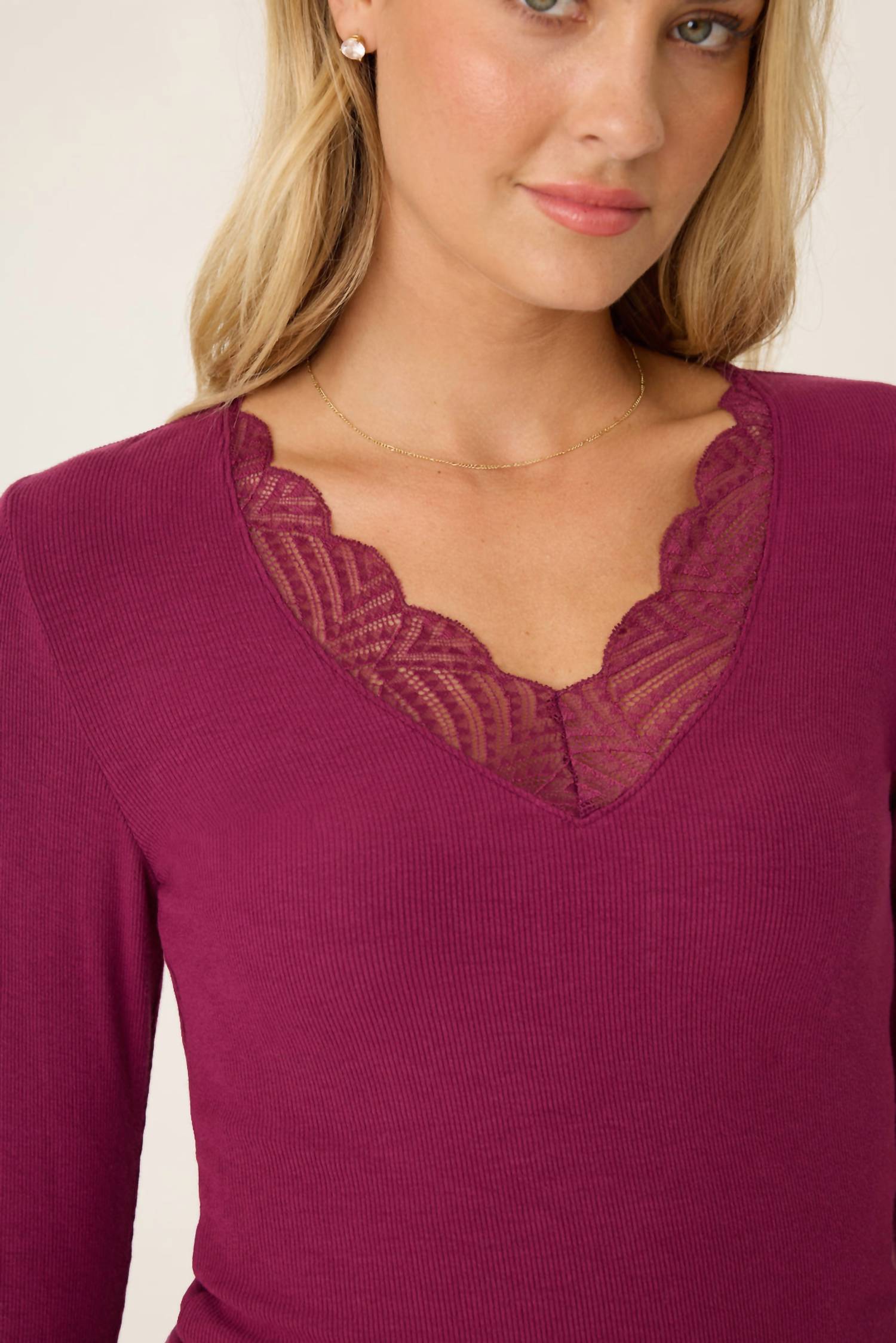 PJ Salvage Sweet Dreams Bordeaux Long Sleeve Top - women's long sleeve top - view 6
