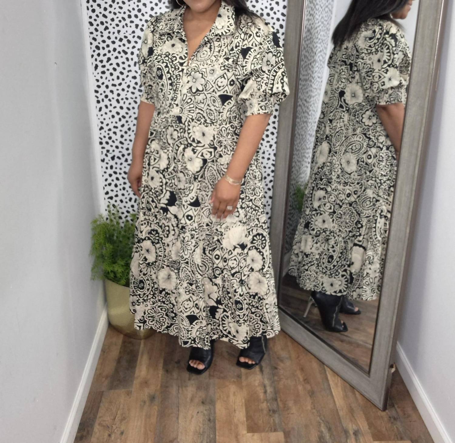 Umgee - Two Tone Print A-line Tiered Dress