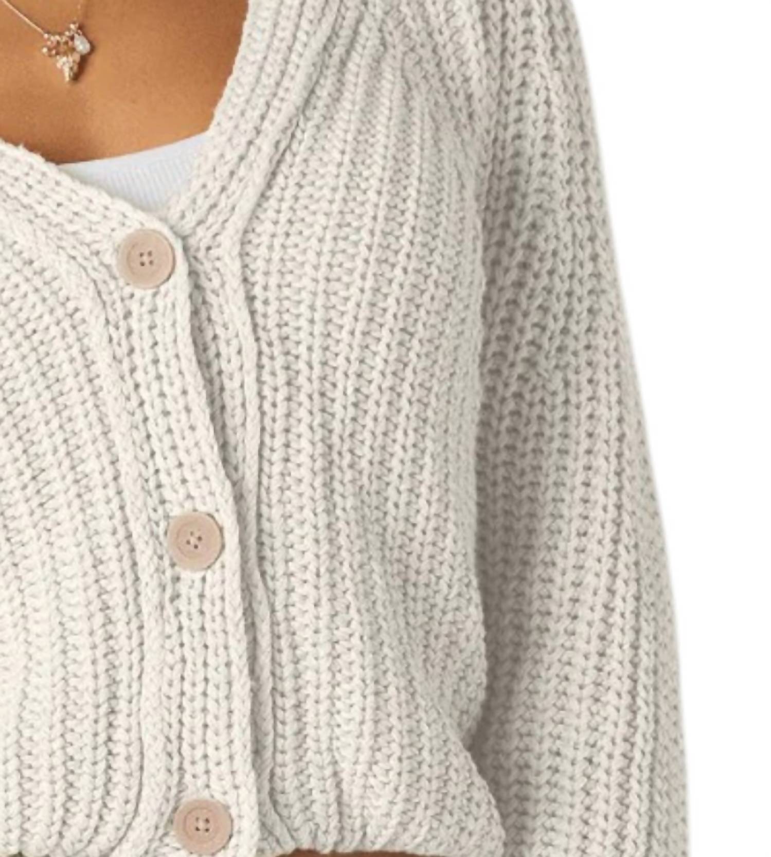 Dex Clothing Textured Button Front Cardigan in natural - women's cardigan - detail view