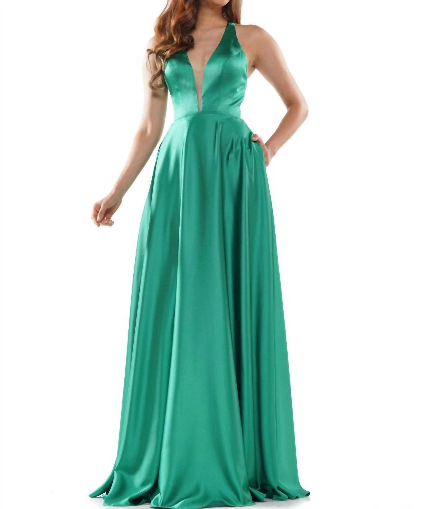 COLORS DRESS A-line Satin Gown in emerald - women's dress