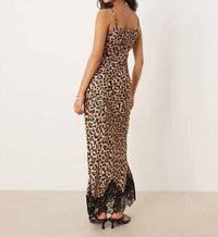 Never Fully Dressed - Satin Cowl Neck Lace Trim Hem Maxi Dress