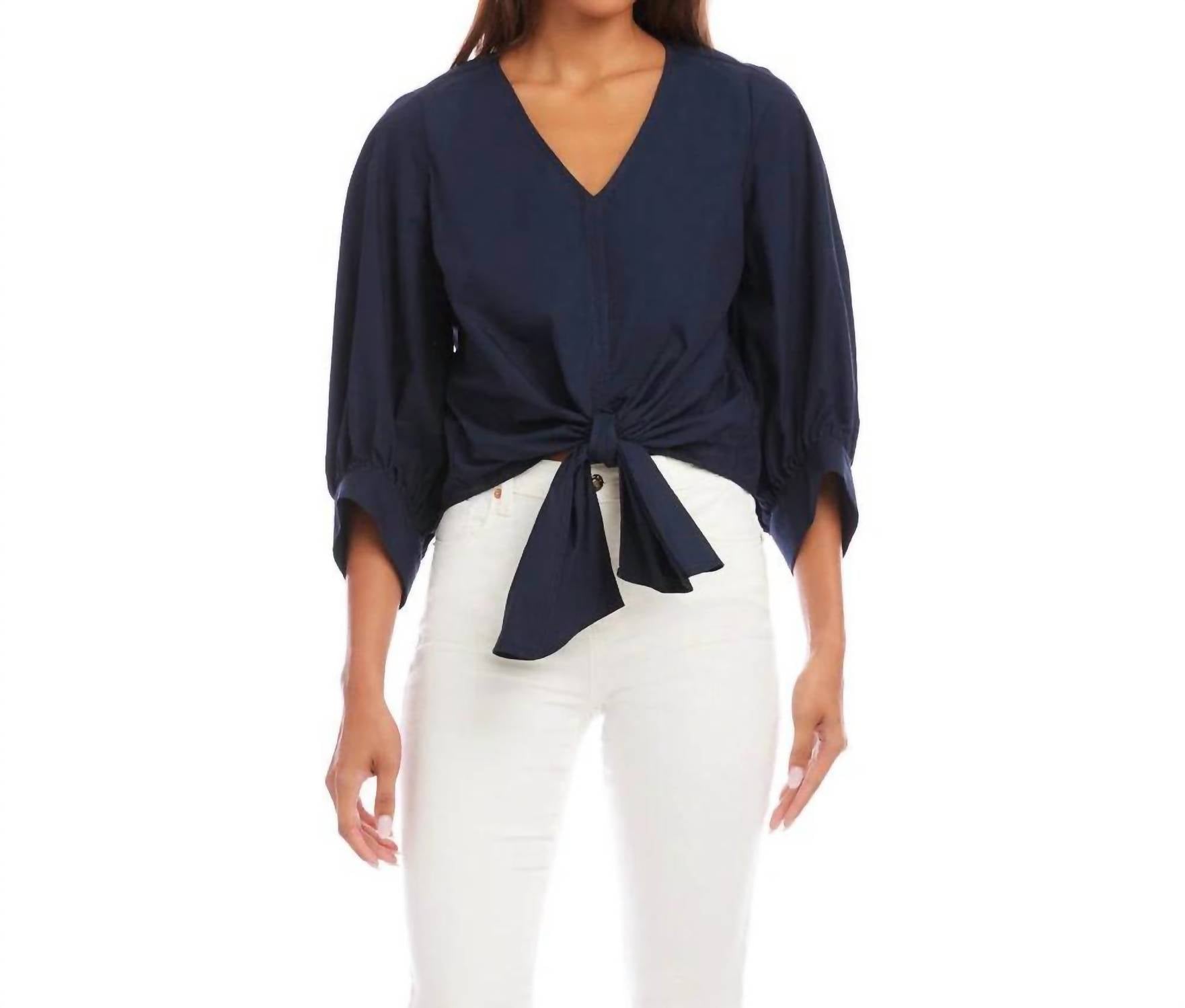 Karen Kane - Blouson Sleeve Tie-Front Top