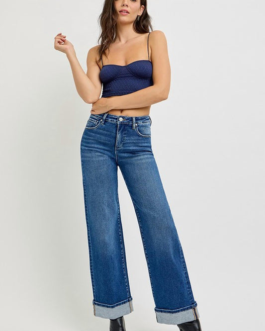 Risen - Colbie Tummy Control High Rise Cuffed Wide Jeans