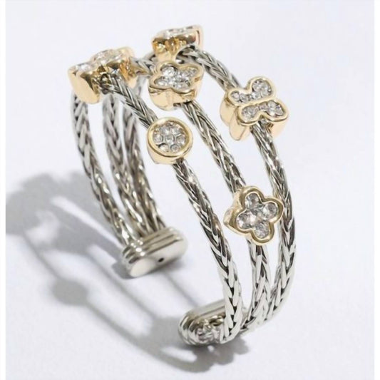 Fashion City - Women's Triple Braided Bangle Butterfly & Clover Deco Bracelet