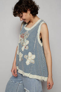 Pol - Round Neck Sleeveless Flower Patch Top