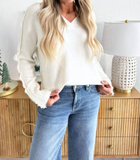 Elan - V-neck Fringe Arm Sweater