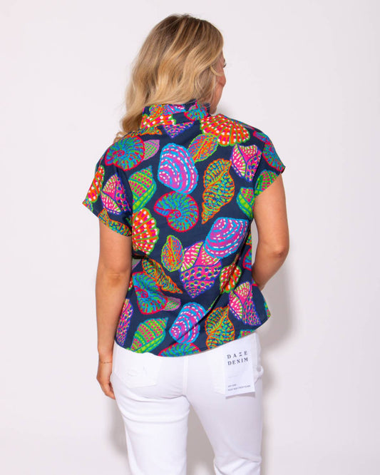 Thml - Women's Coastal Charm Split Ruffle High Neck Top