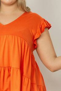 entro Tiered Ruffle Babydoll Top in orange - women's t-shirt - view 4