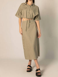 Before You Collection Brynlee Linen Blend Cargo Midi Skirt in khaki - women's skirt