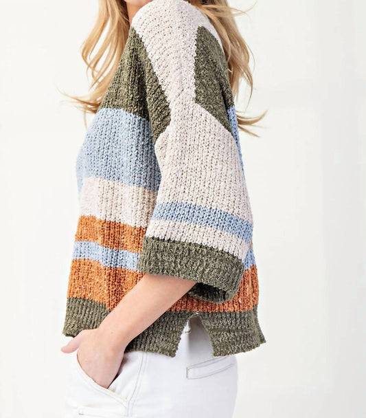 Ee:Some - Striped Notch Collar Top