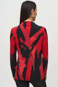 Joseph Ribkoff - Silky Knit Abstract Print Mock Neck Top