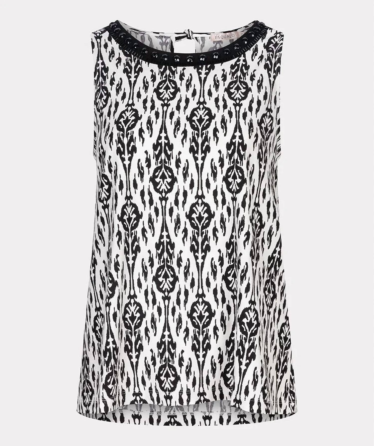 Esqualo - Saga Sleeveless Ikat Print Two Tone Top