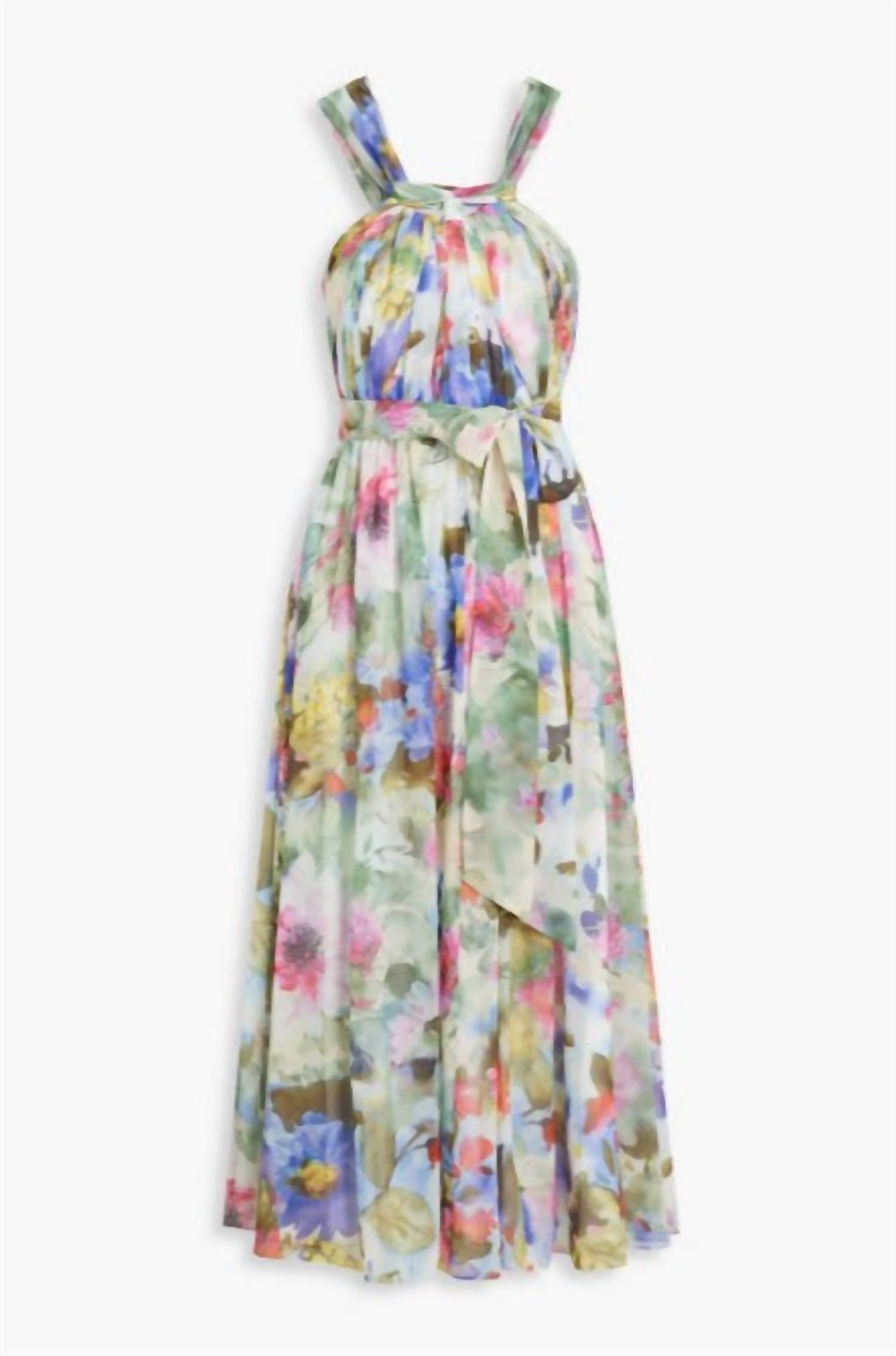 Badgley Mischka - Gathered Floral-print Chiffon Midi Dress