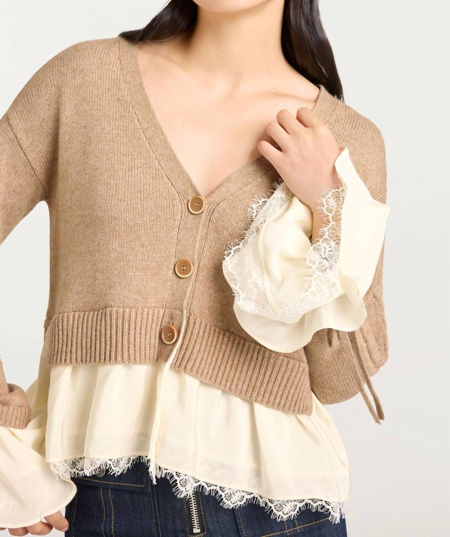 cinq a sept Atley Cropped Cardigan in cappuccino ivory - women's sweater - view 4