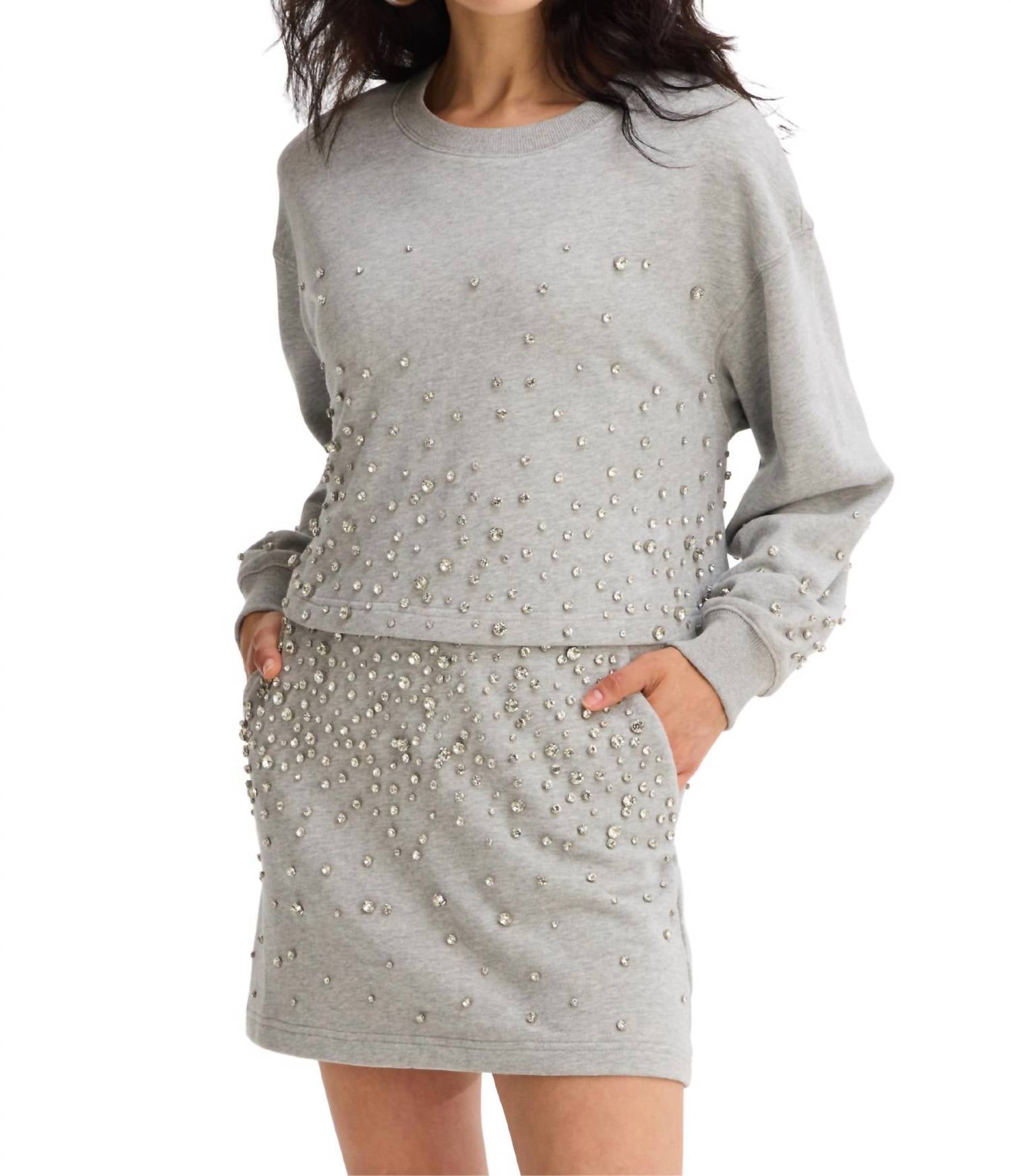 ALLISON NEW YORK Rhinestone Mini Skirt in heather grey - women's skirt - alternate view