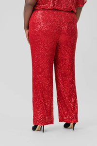 Skies Are Blue - Sequin Semi Flared Pants - Plus